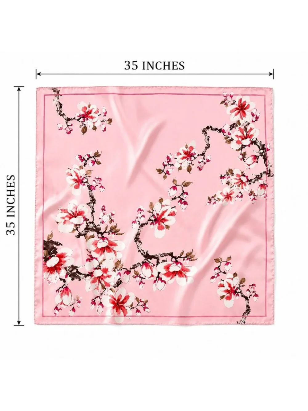 Pink Magnolia Satin Scarf 35x35 Floral Square Hair Head Neck Scarf for Women